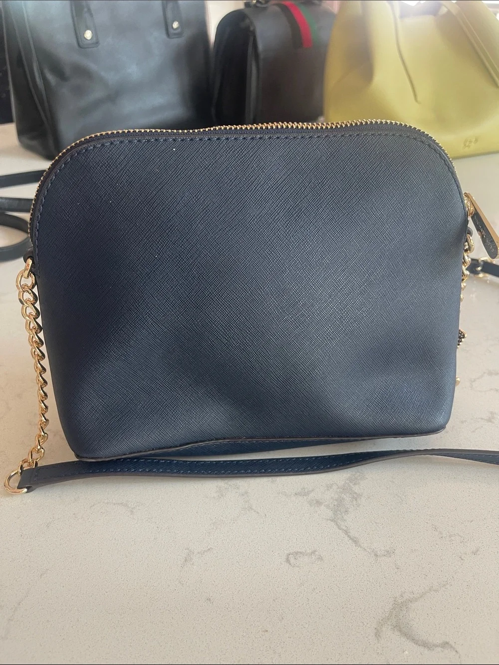 Michael Kors Navy Saffiano Leather Dome Crossbody Bag Gold Hardware Butterfly